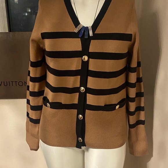 Striped Button-Up Cardigan Sweater L - Picture 6 of 10